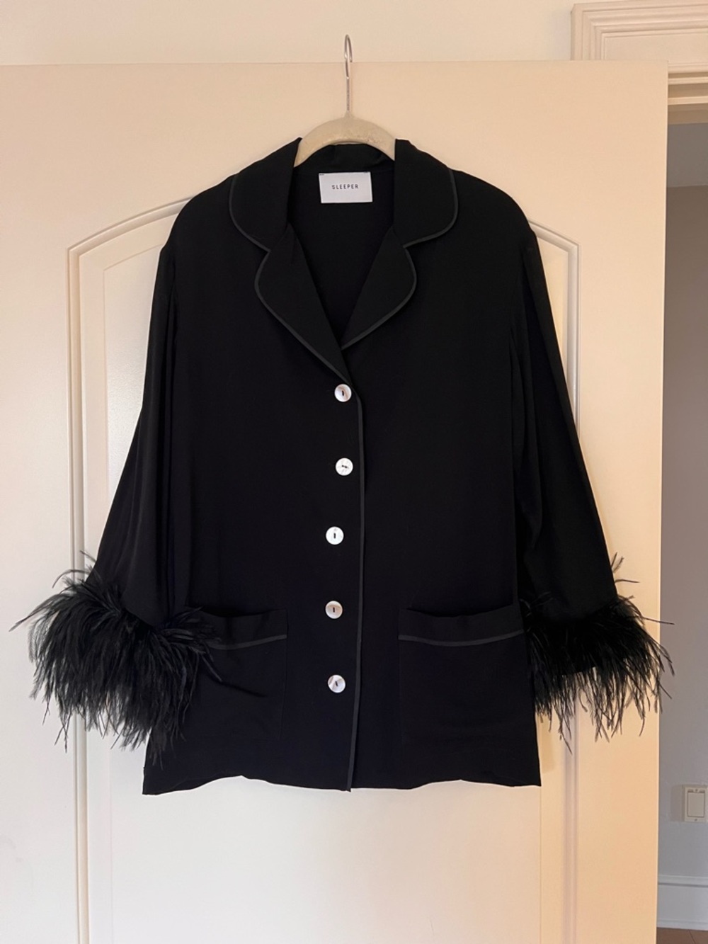 SLEEPER Party Pajamas Set with Detachable Feathers in Black - Picture 2 of 8